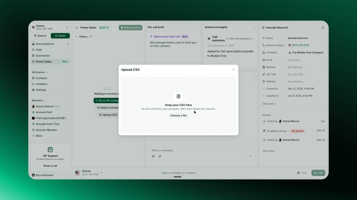 Importez un CSV dans votre Power Dialer