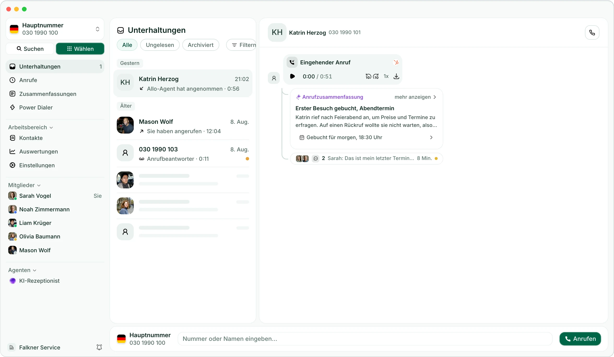 Die Allo-App für den Computer: das Team-Postfach mit Anrufen, SMS und KI-Zusammenfassungen