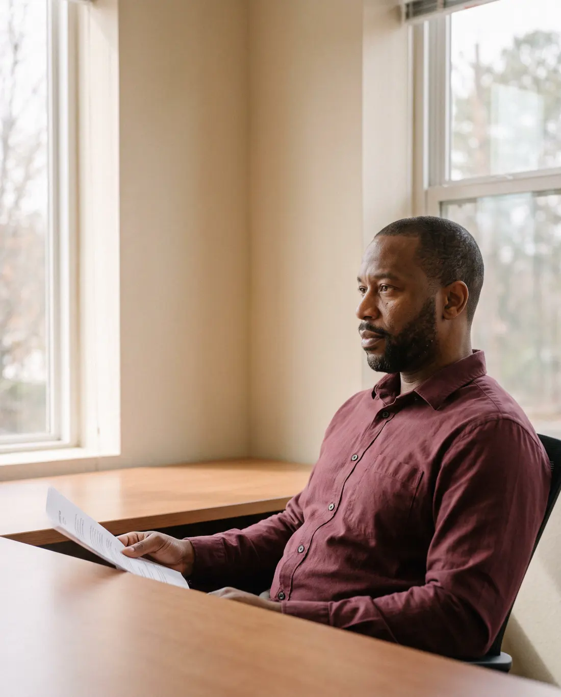 A manager reading a bill at his desk
