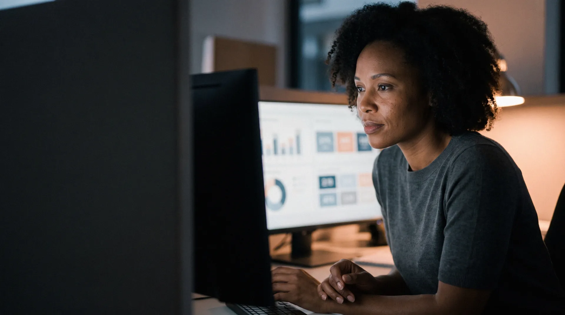 A marketer reviewing call performance at a desk