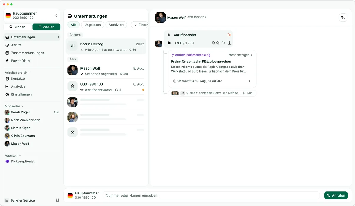 Die Allo Desktop-App in einer ausgehenden Konversation