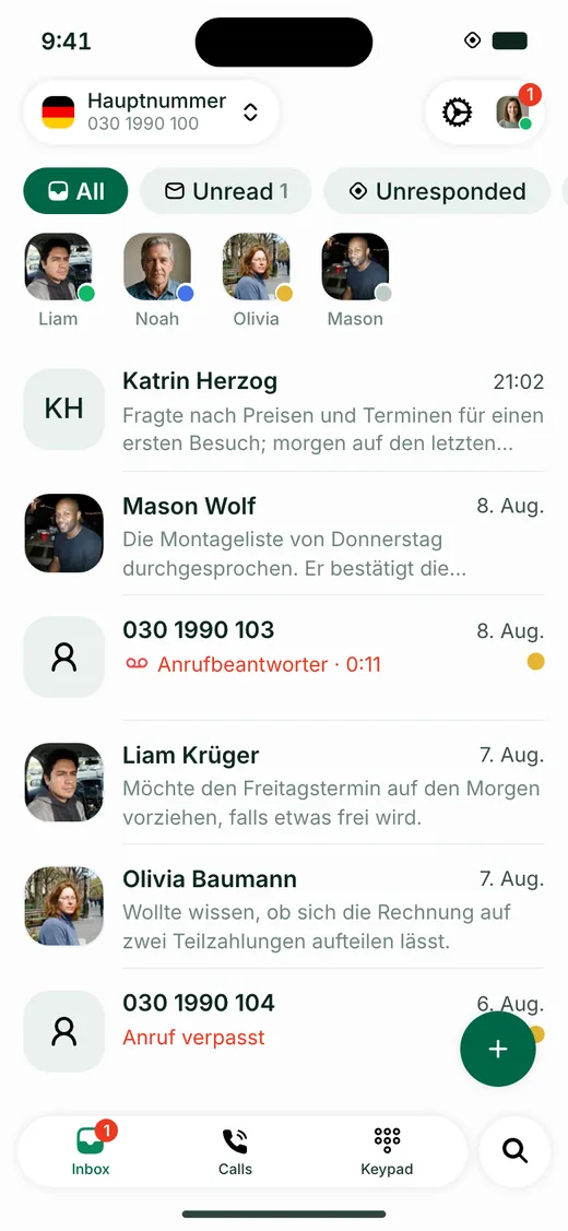 Der Allo Posteingang unter iOS