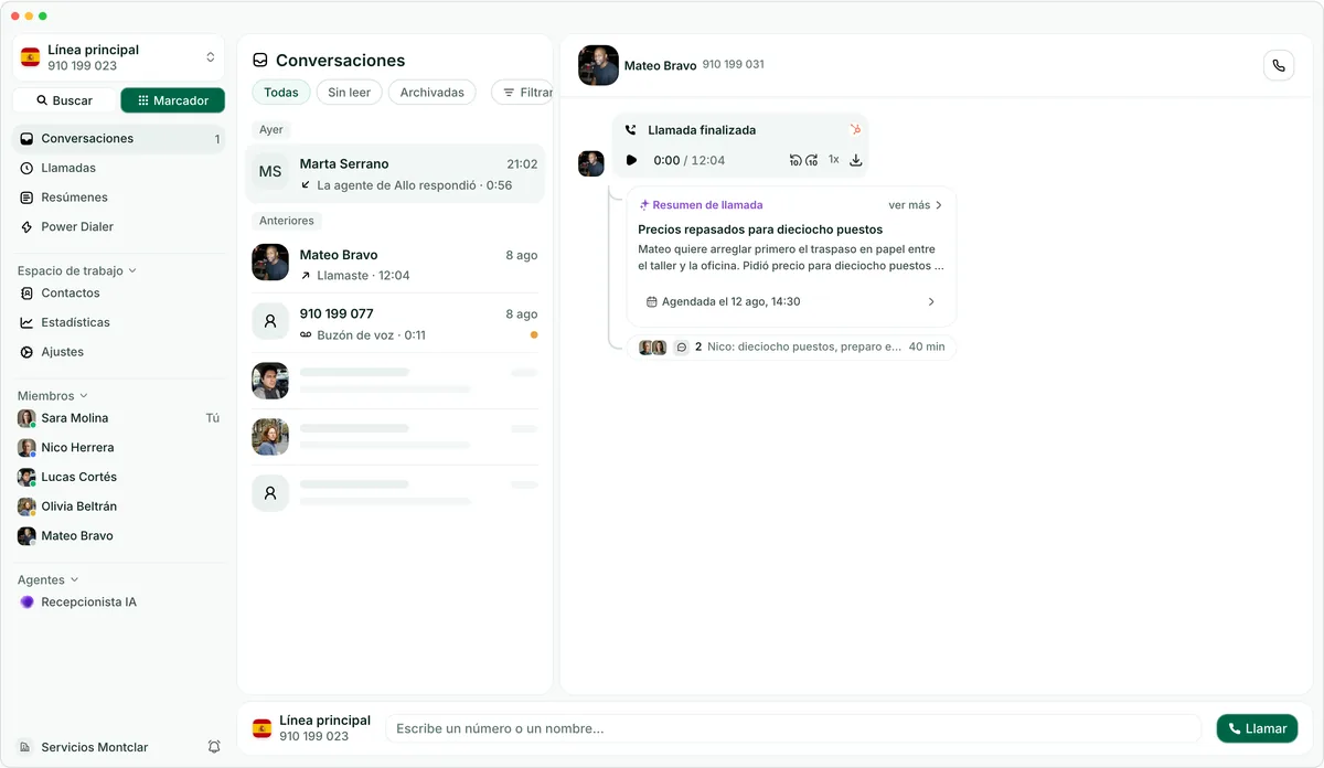 La app de escritorio de Allo en una conversación saliente