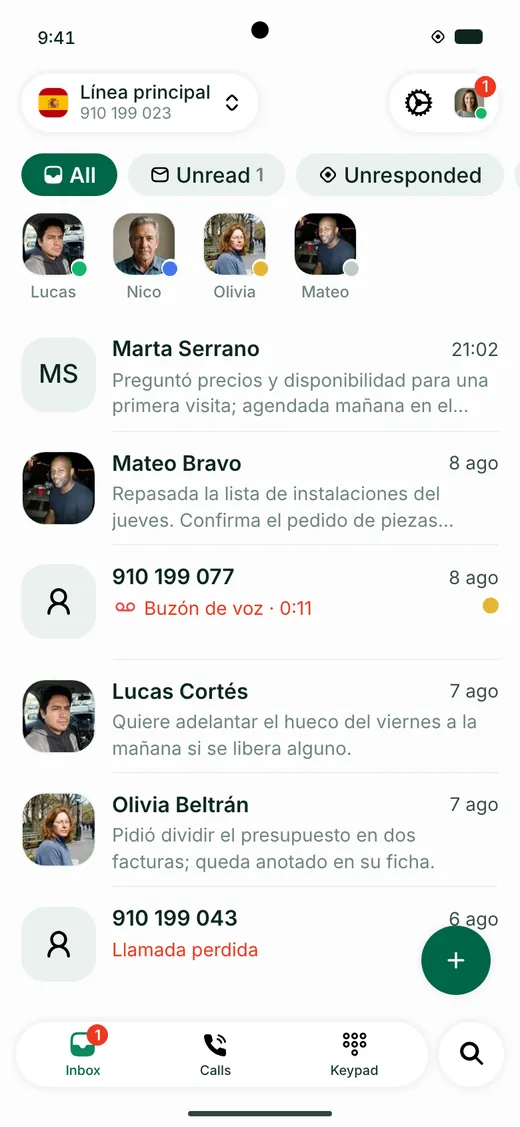 La bandeja de Allo en Android