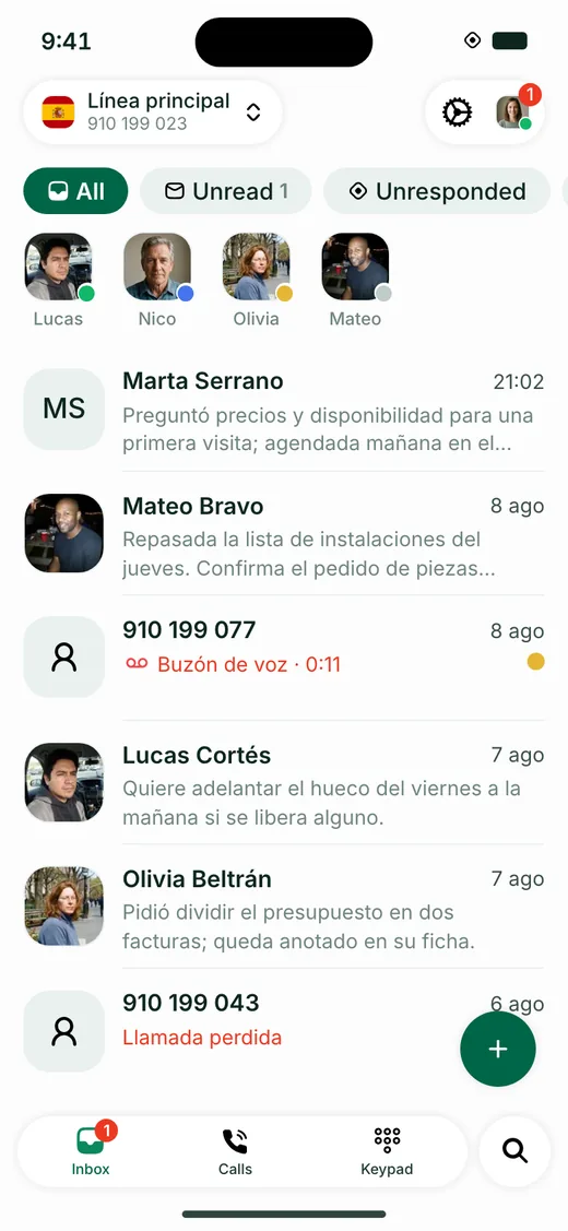 La bandeja de Allo en iOS