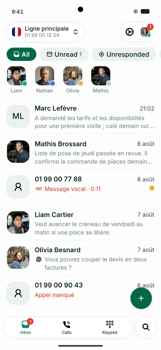 La boîte de réception Allo sur Android