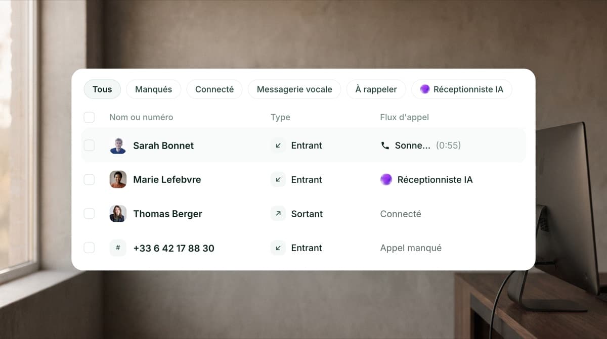 Suivez les appels qui sonnent et en cours, en direct