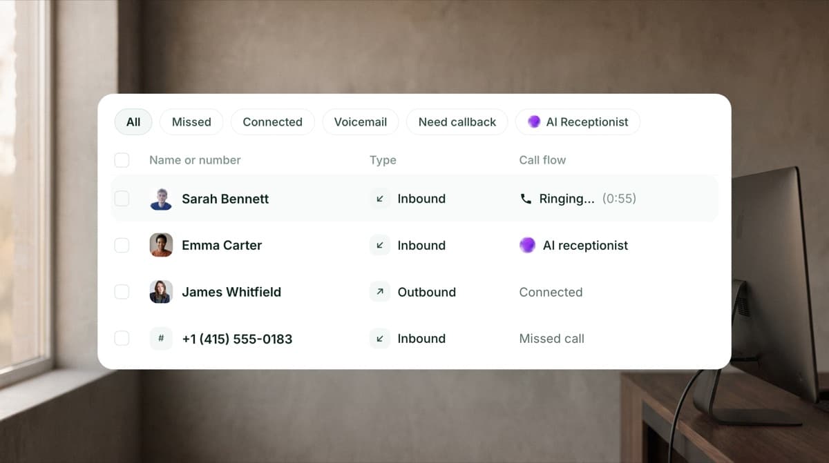 See ringing and ongoing calls live in your Calls tab