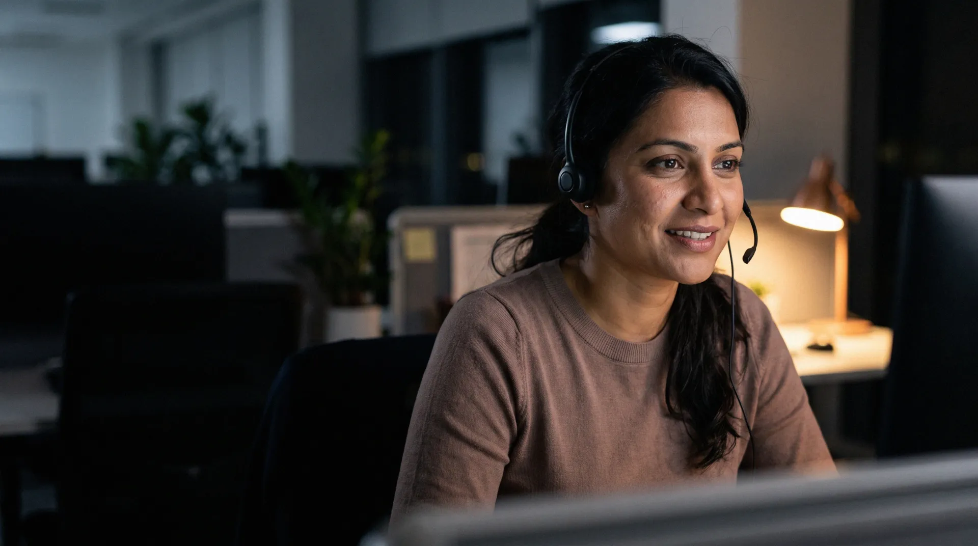A sales rep on a headset call