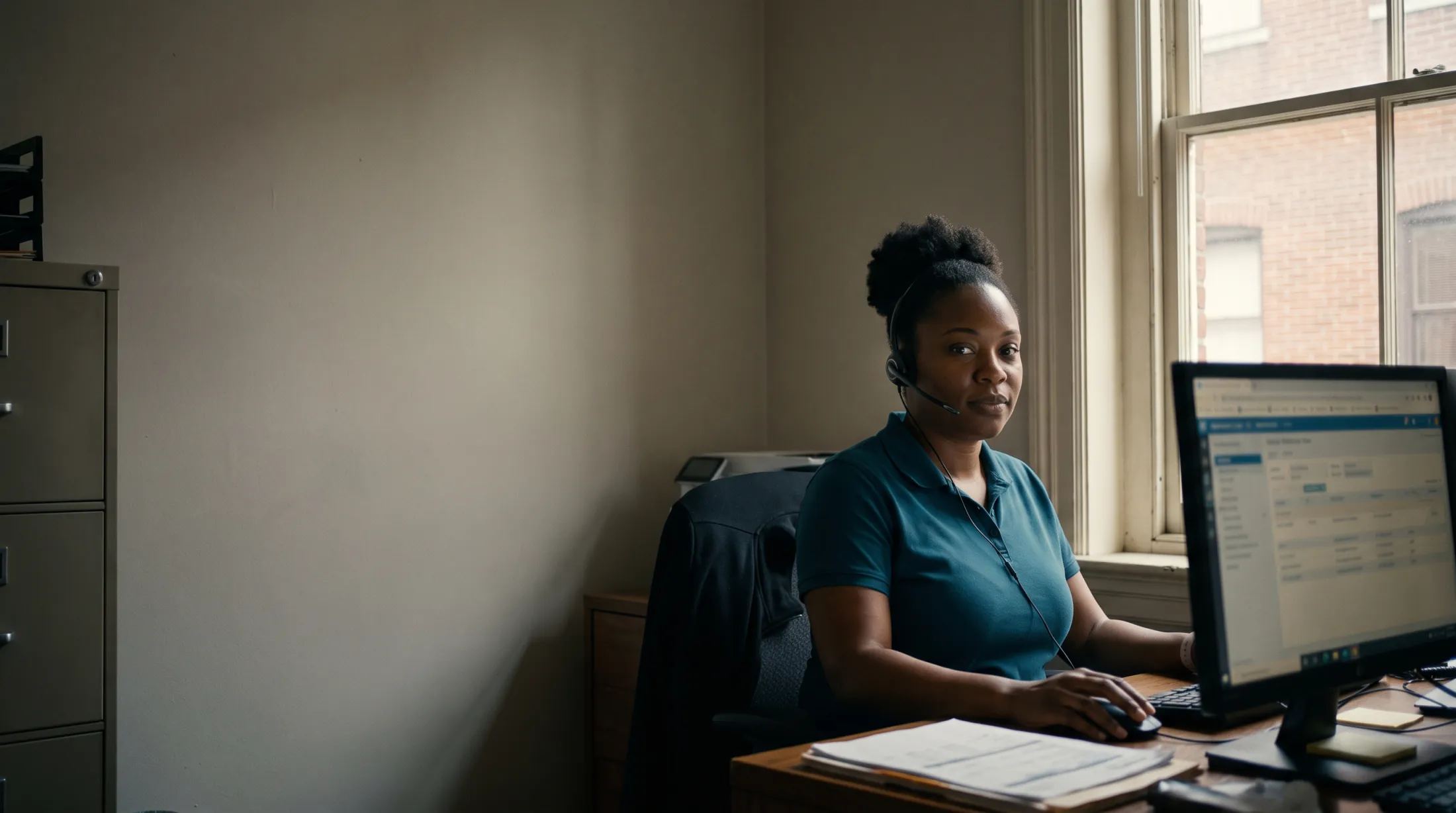 A support agent on a call, opening a thread on it for her team